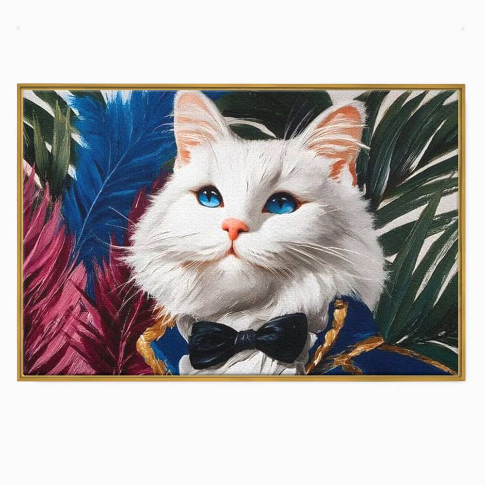 Tablou Canvas Premium, LuxCanva® M1201, Majestatea Pufului, Pisica, Papion, Elegant, Costum, Felina, Frunze, Nobil, Planta, Fashion, Imperial, Baron, Birou, Living, Camera Copil