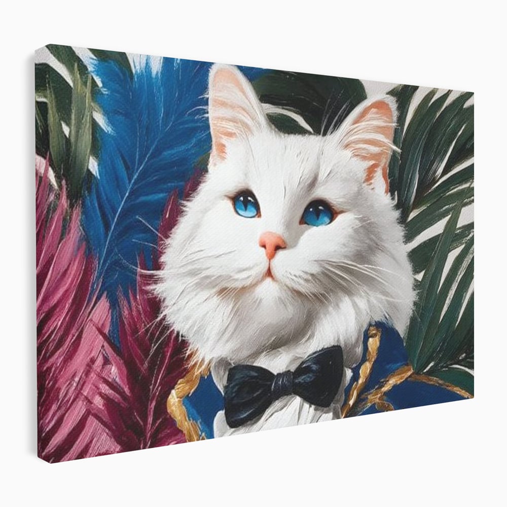 Tablou Canvas Premium, LuxCanva® M1201, Majestatea Pufului, Pisica, Papion, Elegant, Costum, Felina, Frunze, Nobil, Planta, Fashion, Imperial, Baron, Birou, Living, Camera Copil