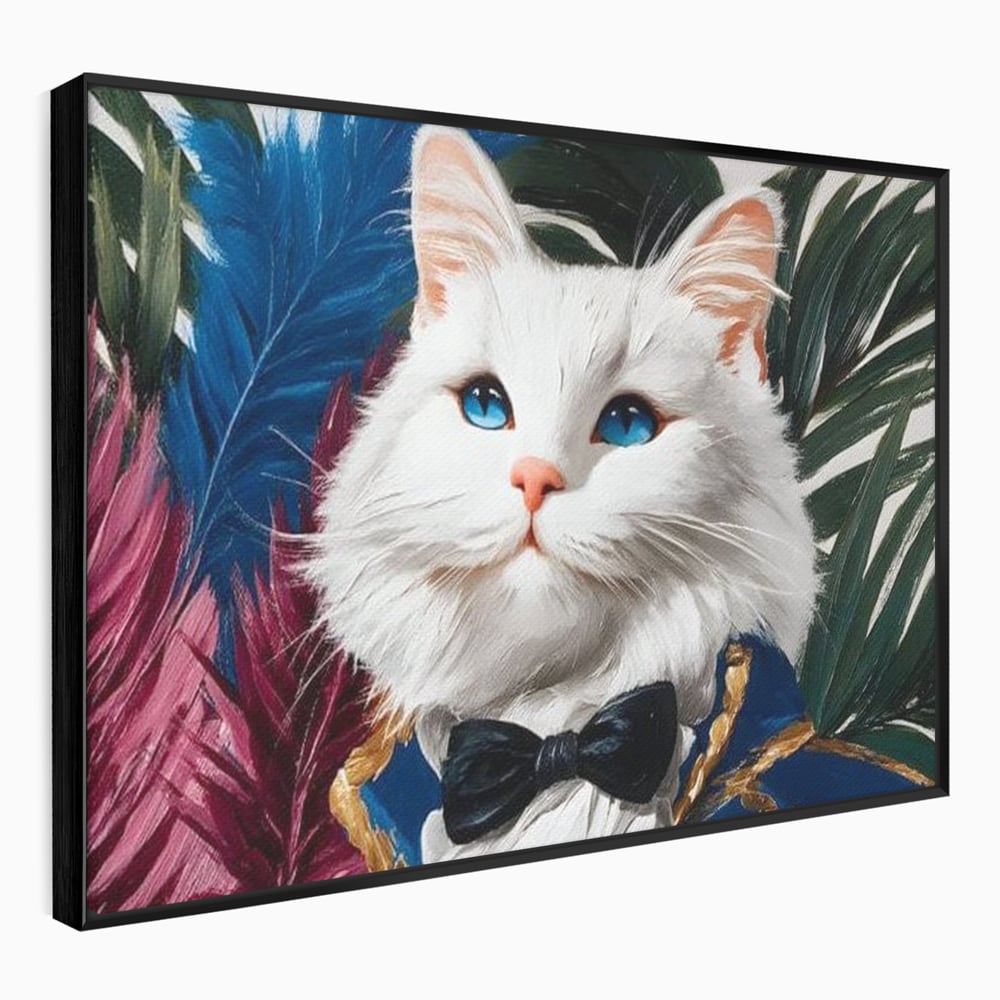 Tablou Canvas Premium, LuxCanva® M1201, Majestatea Pufului, Pisica, Papion, Elegant, Costum, Felina, Frunze, Nobil, Planta, Fashion, Imperial, Baron, Birou, Living, Camera Copil