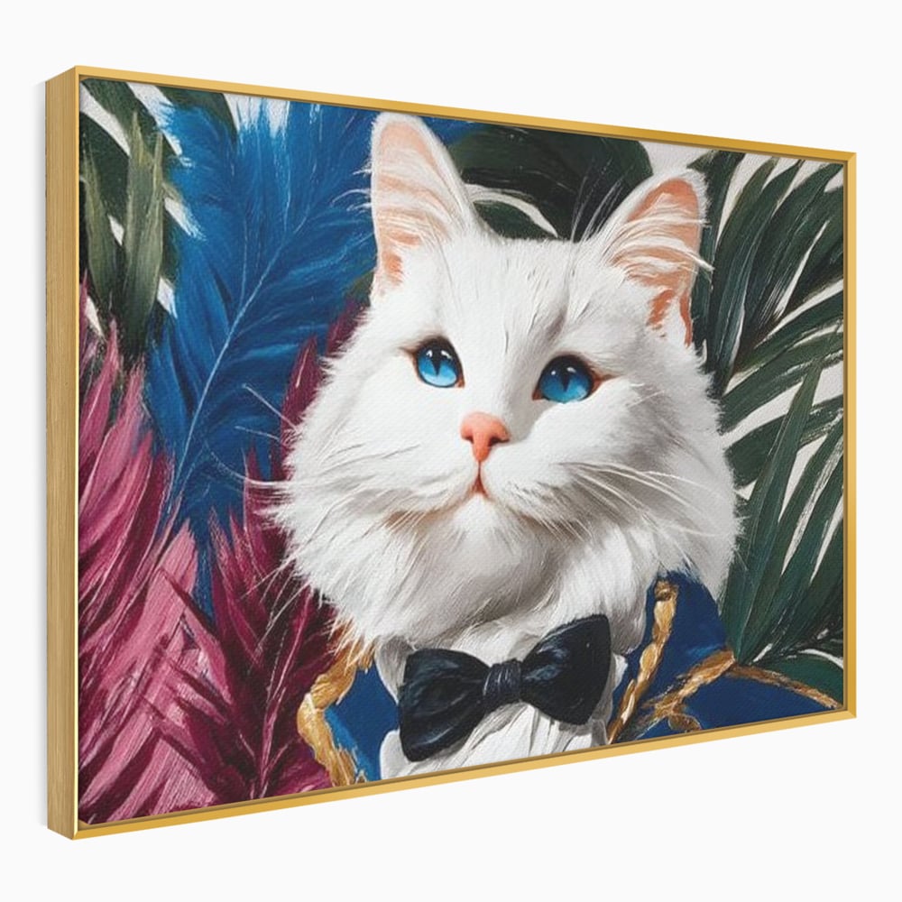 Tablou Canvas Premium, LuxCanva® M1201, Majestatea Pufului, Pisica, Papion, Elegant, Costum, Felina, Frunze, Nobil, Planta, Fashion, Imperial, Baron, Birou, Living, Camera Copil
