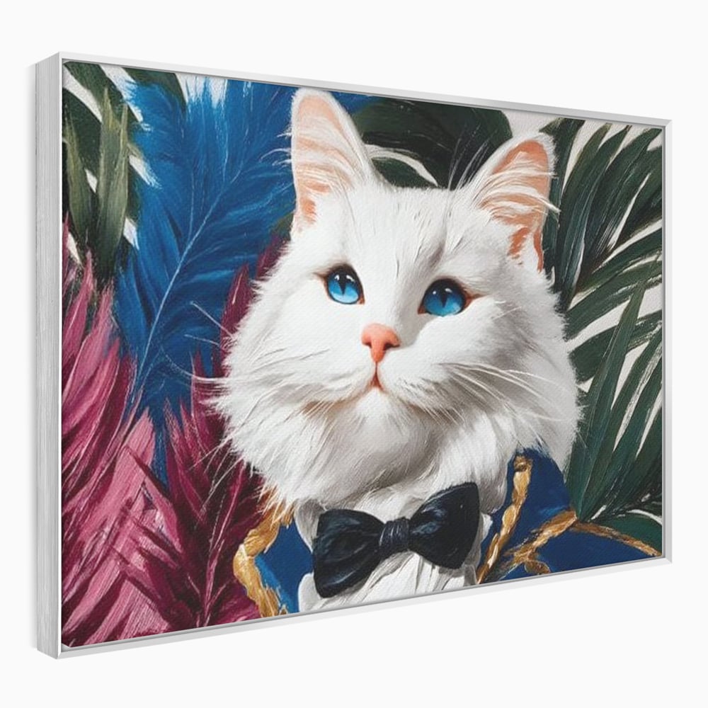 Tablou Canvas Premium, LuxCanva® M1201, Majestatea Pufului, Pisica, Papion, Elegant, Costum, Felina, Frunze, Nobil, Planta, Fashion, Imperial, Baron, Birou, Living, Camera Copil