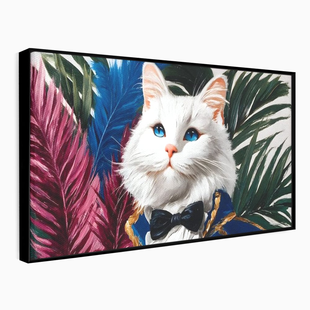 Tablou Canvas Premium, LuxCanva® M1201, Majestatea Pufului, Pisica, Papion, Elegant, Costum, Felina, Frunze, Nobil, Planta, Fashion, Imperial, Baron, Birou, Living, Camera Copil