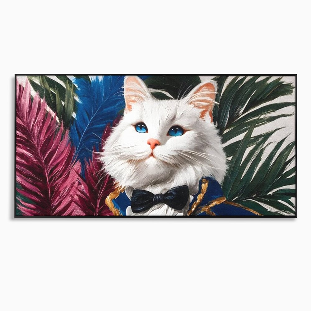 Tablou Canvas Premium, LuxCanva® M1201, Majestatea Pufului, Pisica, Papion, Elegant, Costum, Felina, Frunze, Nobil, Planta, Fashion, Imperial, Baron, Birou, Living, Camera Copil