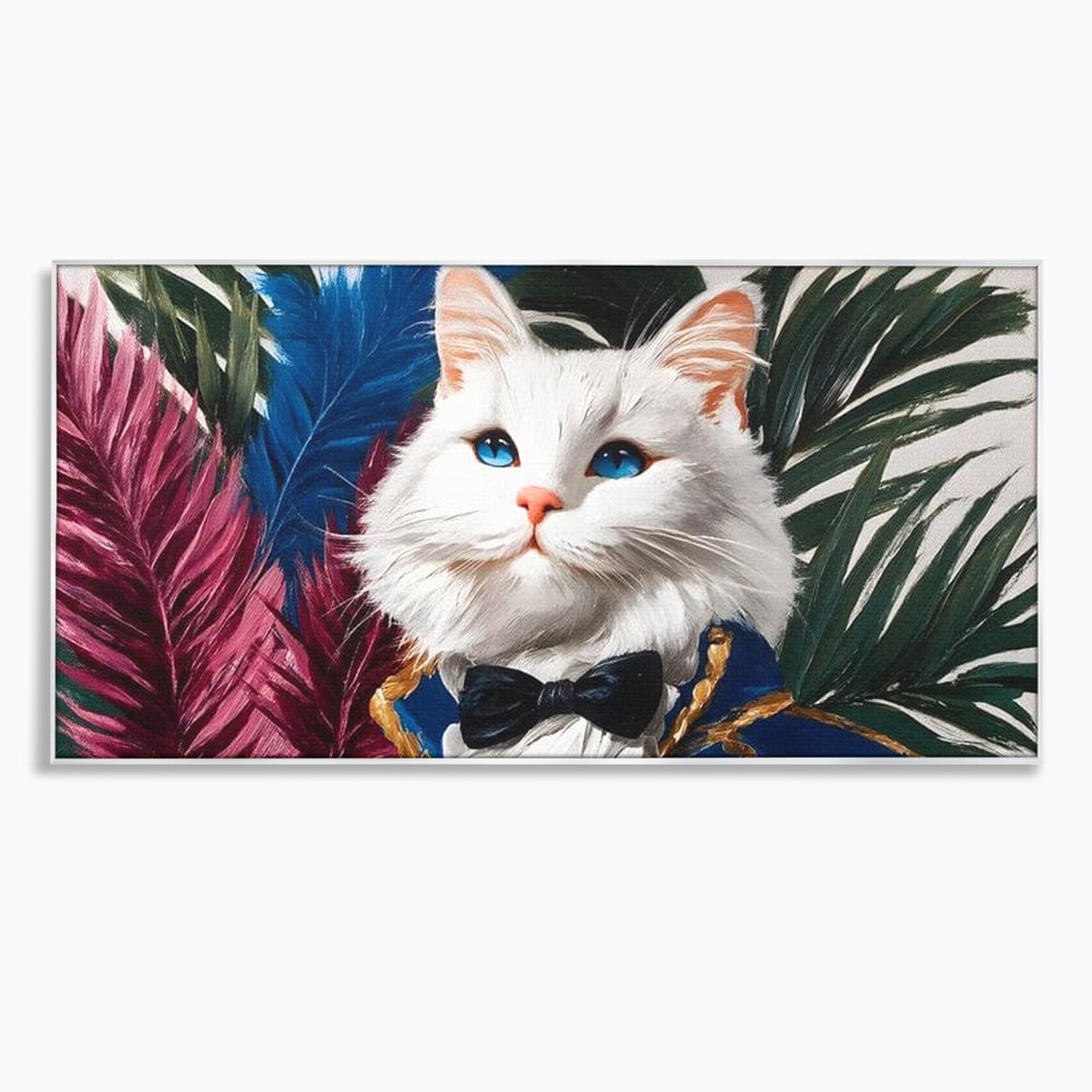Tablou Canvas Premium, LuxCanva® M1201, Majestatea Pufului, Pisica, Papion, Elegant, Costum, Felina, Frunze, Nobil, Planta, Fashion, Imperial, Baron, Birou, Living, Camera Copil