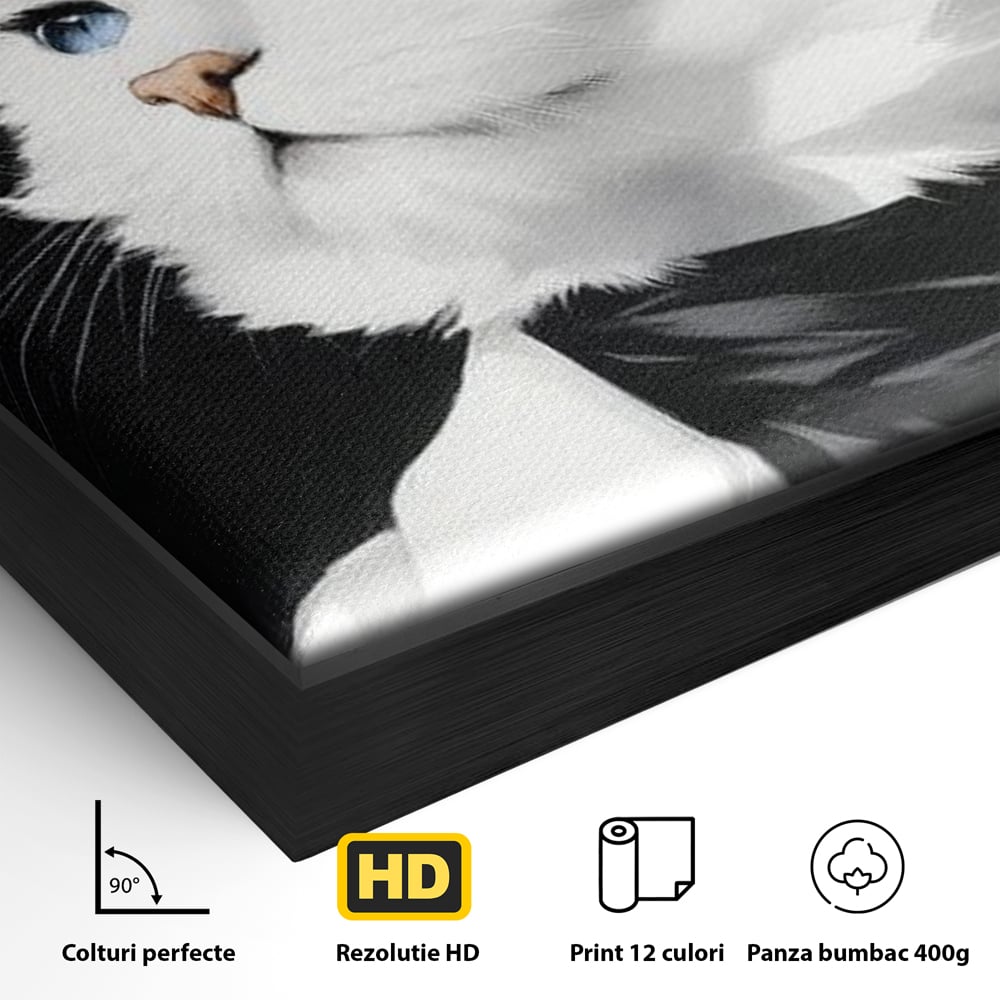 Tablou Canvas Premium, LuxCanva® M1202, Sampanie si Carisma,Palarie, Pene, Pahar, Sampanie, Pisica, Lux, Elegant, Felina, Aristocrat, Fashion, Diva, Glamour, Birou, Living, Camera Copil