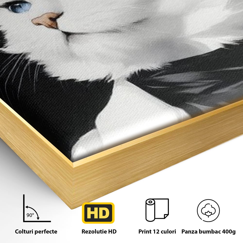 Tablou Canvas Premium, LuxCanva® M1202, Sampanie si Carisma,Palarie, Pene, Pahar, Sampanie, Pisica, Lux, Elegant, Felina, Aristocrat, Fashion, Diva, Glamour, Birou, Living, Camera Copil