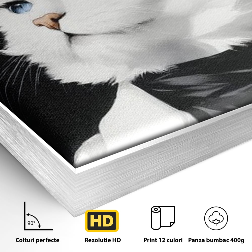 Tablou Canvas Premium, LuxCanva® M1202, Sampanie si Carisma,Palarie, Pene, Pahar, Sampanie, Pisica, Lux, Elegant, Felina, Aristocrat, Fashion, Diva, Glamour, Birou, Living, Camera Copil