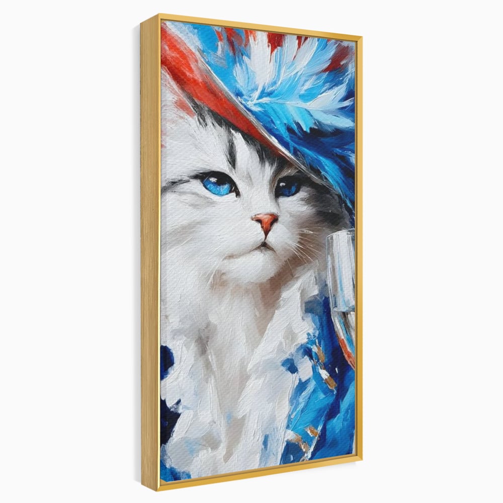 Leinwand Wandkunst Canvas Premium, LuxCanva® M1203, Prom Abend, Party, Extravagant, Ball, Mode, Feline, Feder, Feder, Hut, Glas, Champagner, Malerei, Luxus, Büro, Wohnen, Kinderzimmer