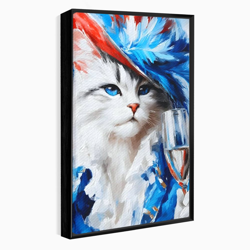 Leinwand Wandkunst Canvas Premium, LuxCanva® M1203, Prom Abend, Party, Extravagant, Ball, Mode, Feline, Feder, Feder, Hut, Glas, Champagner, Malerei, Luxus, Büro, Wohnen, Kinderzimmer