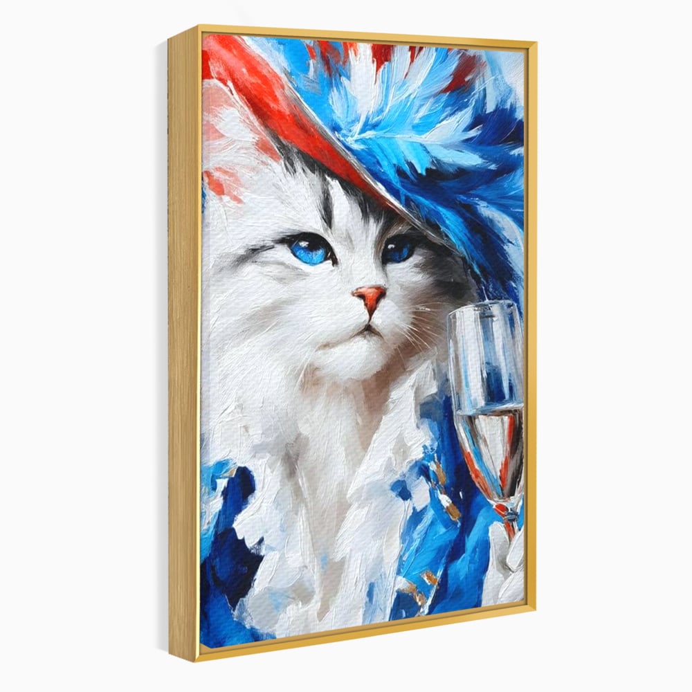 Leinwand Wandkunst Canvas Premium, LuxCanva® M1203, Prom Abend, Party, Extravagant, Ball, Mode, Feline, Feder, Feder, Hut, Glas, Champagner, Malerei, Luxus, Büro, Wohnen, Kinderzimmer