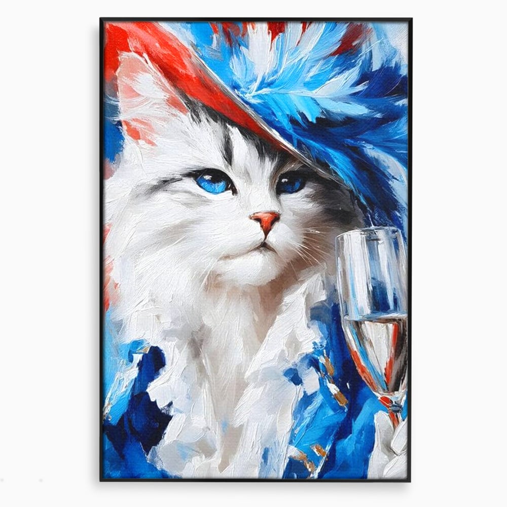 Leinwand Wandkunst Canvas Premium, LuxCanva® M1203, Prom Abend, Party, Extravagant, Ball, Mode, Feline, Feder, Feder, Hut, Glas, Champagner, Malerei, Luxus, Büro, Wohnen, Kinderzimmer