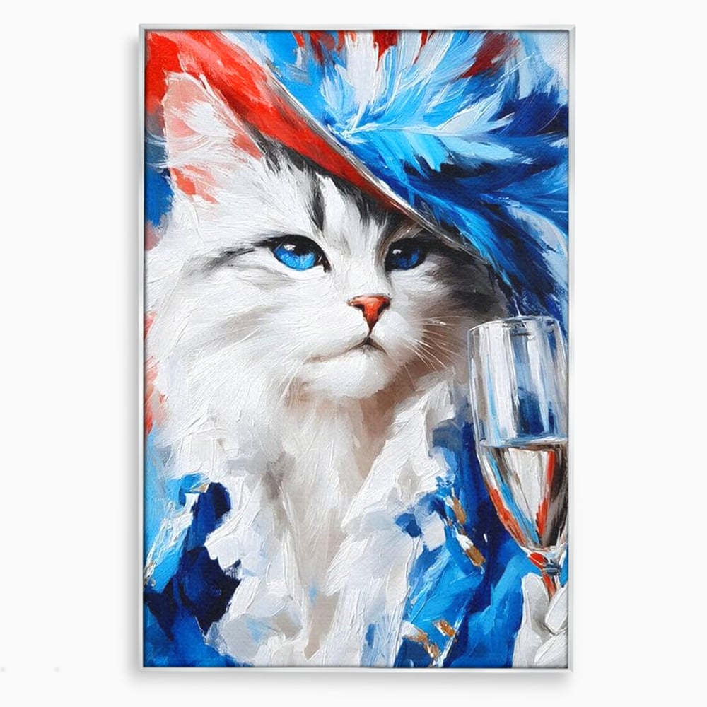 Leinwand Wandkunst Canvas Premium, LuxCanva® M1203, Prom Abend, Party, Extravagant, Ball, Mode, Feline, Feder, Feder, Hut, Glas, Champagner, Malerei, Luxus, Büro, Wohnen, Kinderzimmer