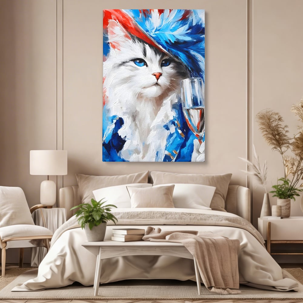 Leinwand Wandkunst Canvas Premium, LuxCanva® M1203, Prom Abend, Party, Extravagant, Ball, Mode, Feline, Feder, Feder, Hut, Glas, Champagner, Malerei, Luxus, Büro, Wohnen, Kinderzimmer
