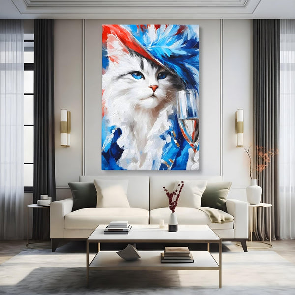 Leinwand Wandkunst Canvas Premium, LuxCanva® M1203, Prom Abend, Party, Extravagant, Ball, Mode, Feline, Feder, Feder, Hut, Glas, Champagner, Malerei, Luxus, Büro, Wohnen, Kinderzimmer
