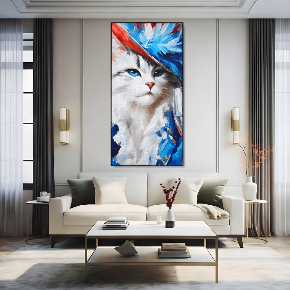 Leinwand Wandkunst Canvas Premium, LuxCanva® M1203, Prom Abend, Party, Extravagant, Ball, Mode, Feline, Feder, Feder, Hut, Glas, Champagner, Malerei, Luxus, Büro, Wohnen, Kinderzimmer