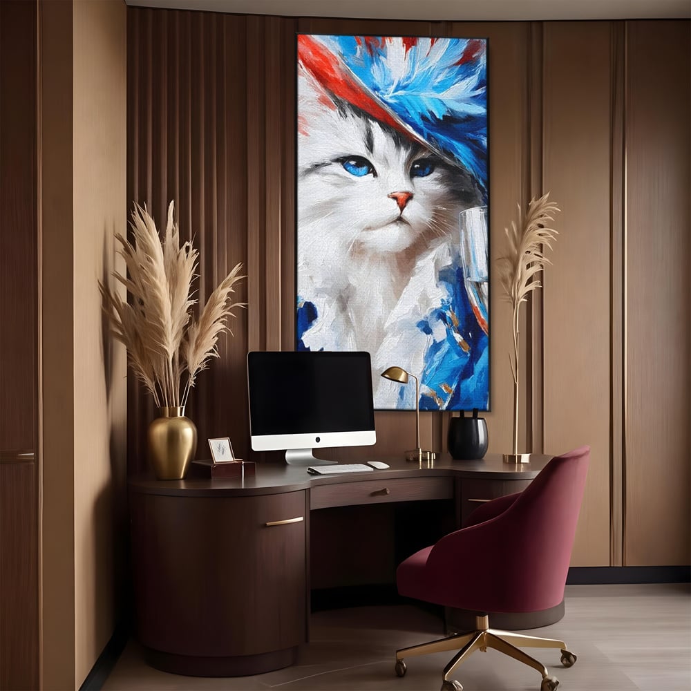 Leinwand Wandkunst Canvas Premium, LuxCanva® M1203, Prom Abend, Party, Extravagant, Ball, Mode, Feline, Feder, Feder, Hut, Glas, Champagner, Malerei, Luxus, Büro, Wohnen, Kinderzimmer