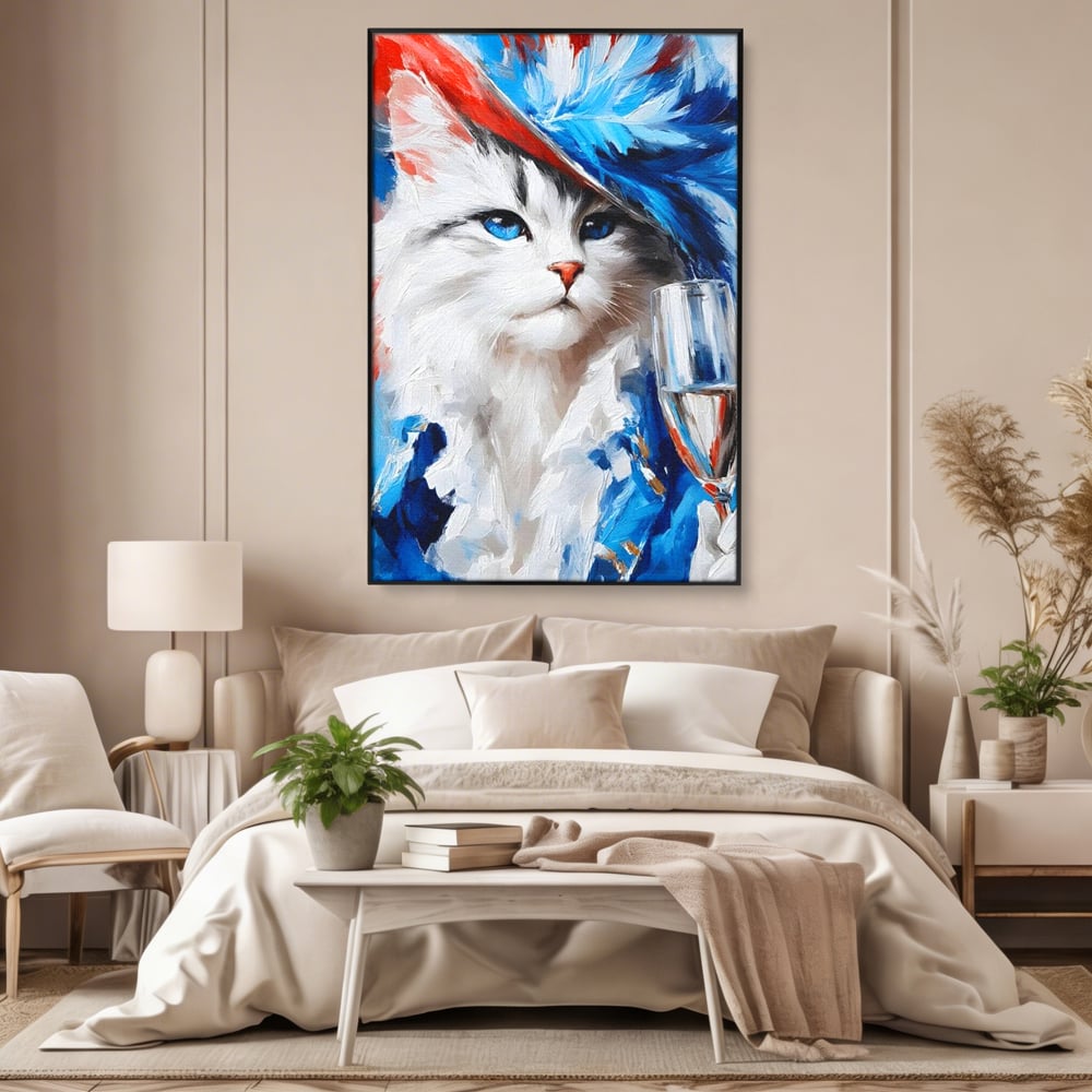 Leinwand Wandkunst Canvas Premium, LuxCanva® M1203, Prom Abend, Party, Extravagant, Ball, Mode, Feline, Feder, Feder, Hut, Glas, Champagner, Malerei, Luxus, Büro, Wohnen, Kinderzimmer