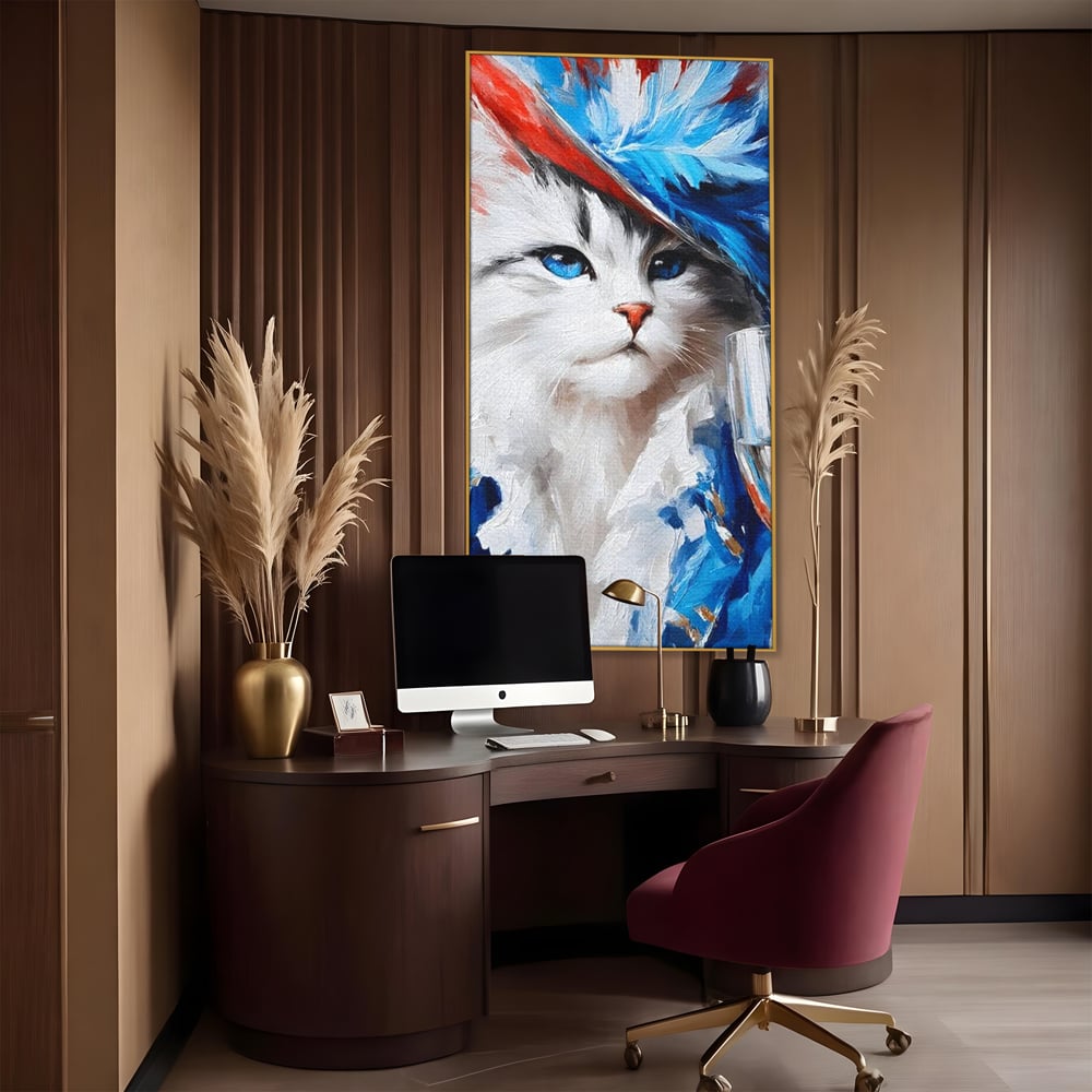 Leinwand Wandkunst Canvas Premium, LuxCanva® M1203, Prom Abend, Party, Extravagant, Ball, Mode, Feline, Feder, Feder, Hut, Glas, Champagner, Malerei, Luxus, Büro, Wohnen, Kinderzimmer