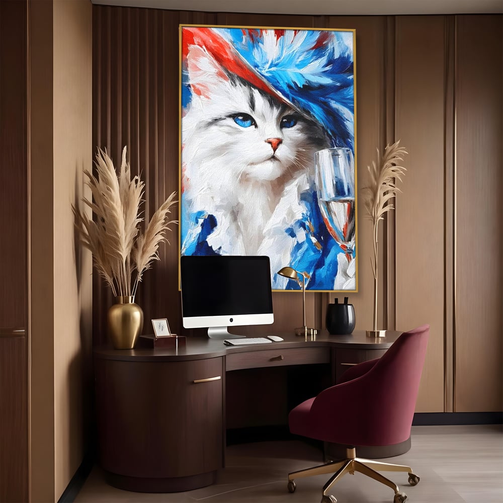 Leinwand Wandkunst Canvas Premium, LuxCanva® M1203, Prom Abend, Party, Extravagant, Ball, Mode, Feline, Feder, Feder, Hut, Glas, Champagner, Malerei, Luxus, Büro, Wohnen, Kinderzimmer