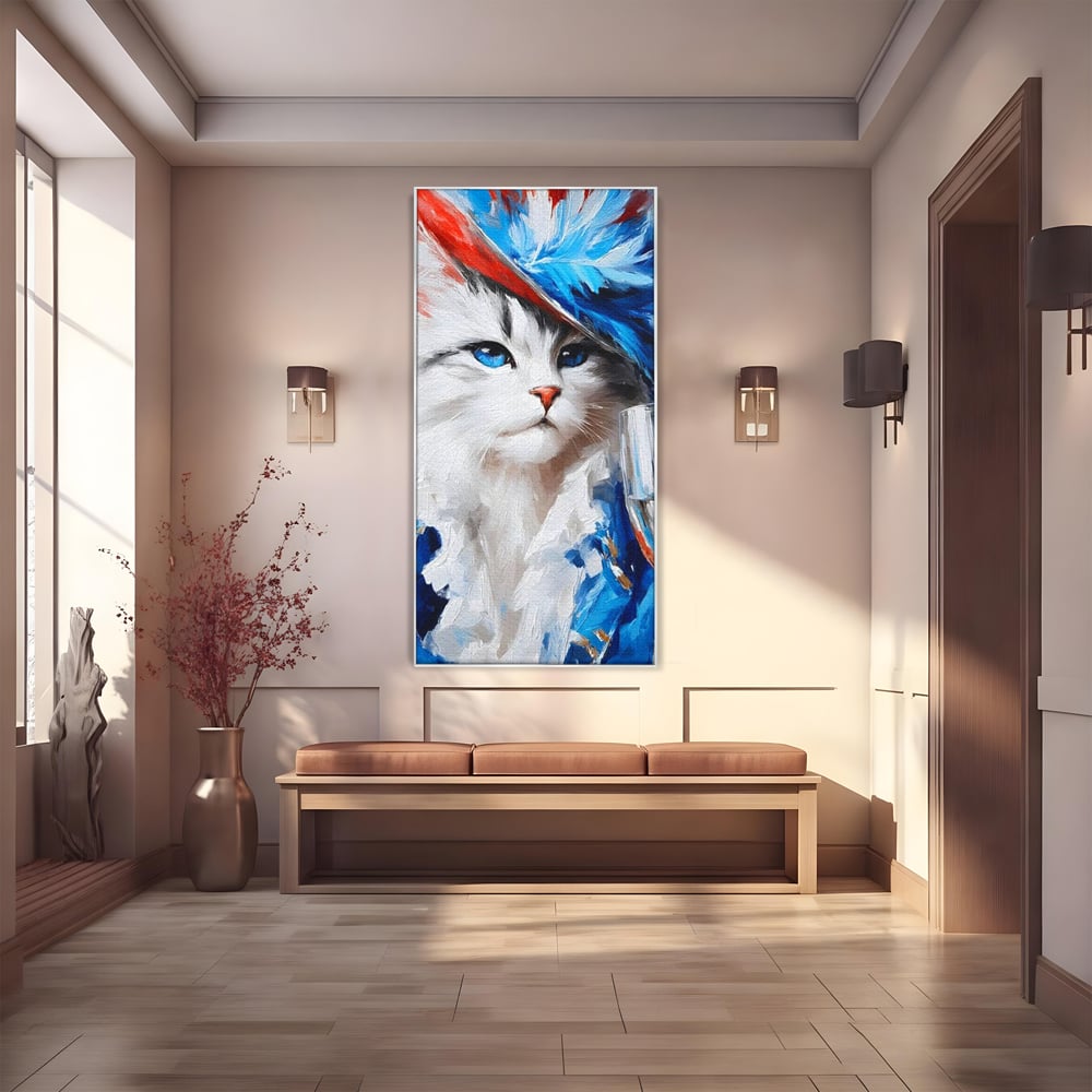 Leinwand Wandkunst Canvas Premium, LuxCanva® M1203, Prom Abend, Party, Extravagant, Ball, Mode, Feline, Feder, Feder, Hut, Glas, Champagner, Malerei, Luxus, Büro, Wohnen, Kinderzimmer