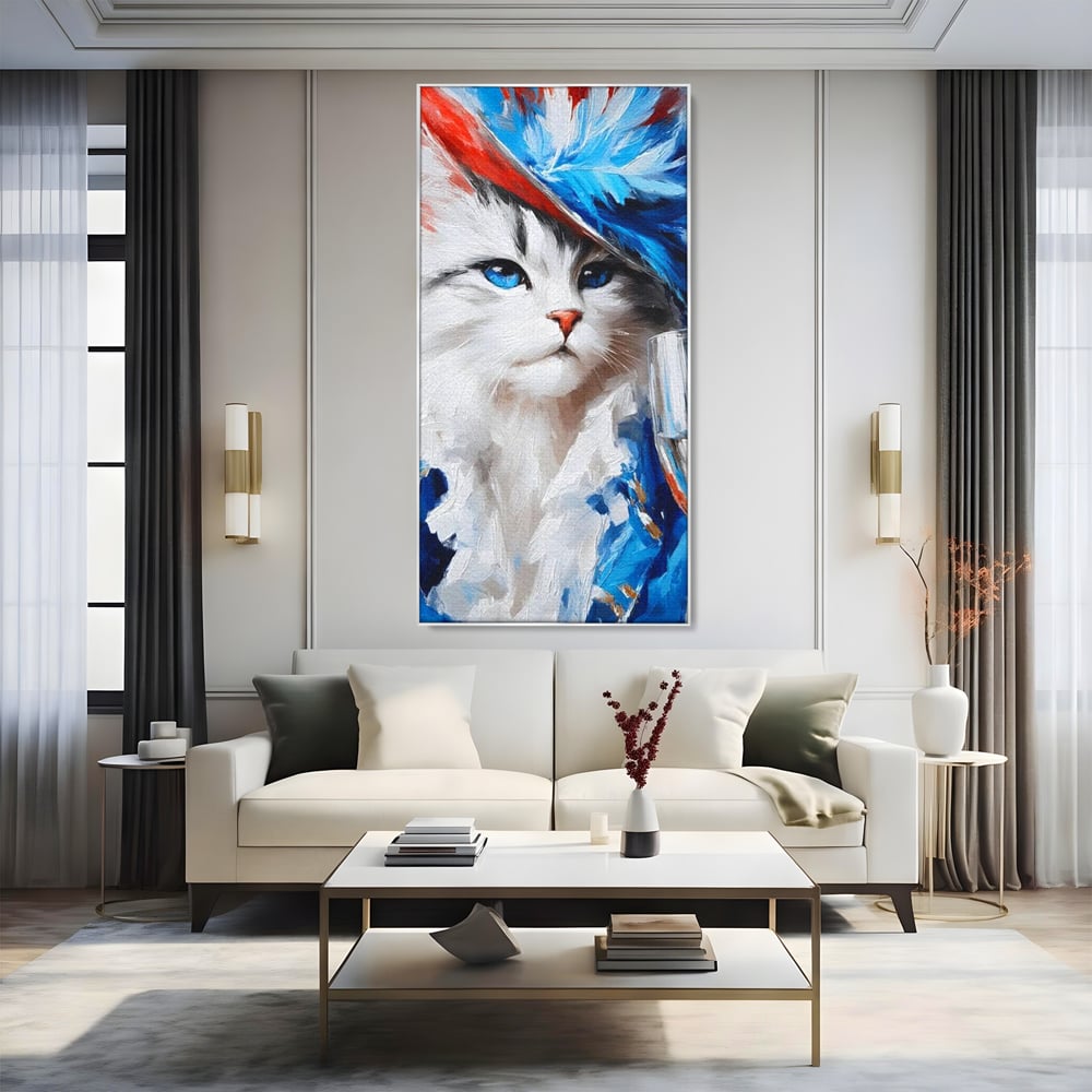 Leinwand Wandkunst Canvas Premium, LuxCanva® M1203, Prom Abend, Party, Extravagant, Ball, Mode, Feline, Feder, Feder, Hut, Glas, Champagner, Malerei, Luxus, Büro, Wohnen, Kinderzimmer