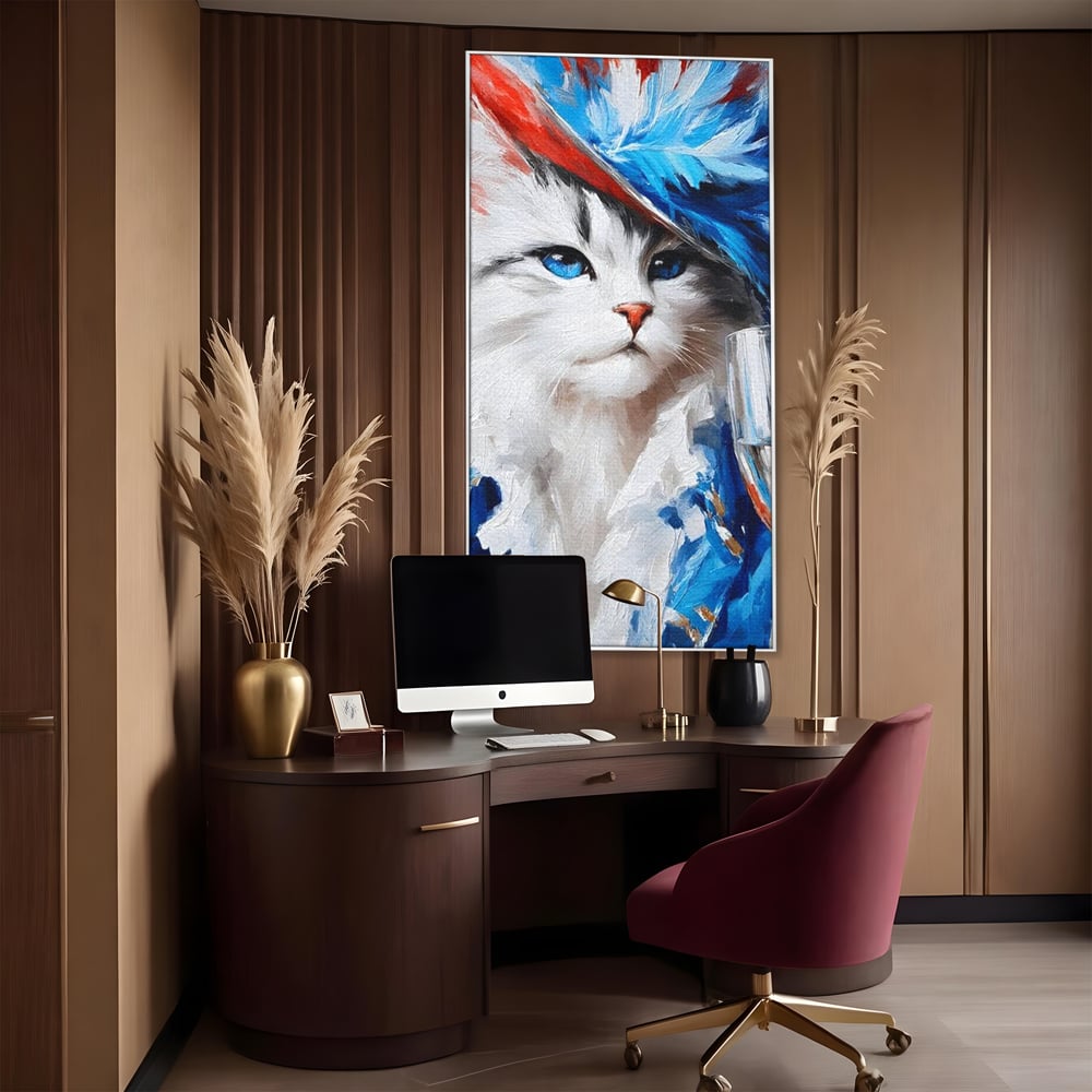 Leinwand Wandkunst Canvas Premium, LuxCanva® M1203, Prom Abend, Party, Extravagant, Ball, Mode, Feline, Feder, Feder, Hut, Glas, Champagner, Malerei, Luxus, Büro, Wohnen, Kinderzimmer
