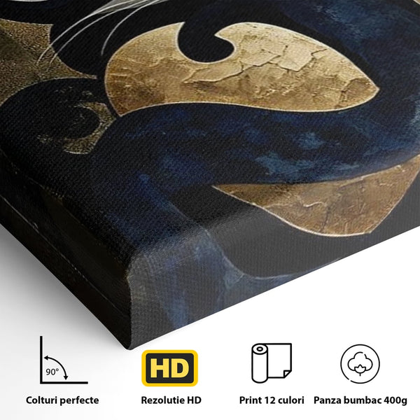 Leinwand Wandbilder Premium, LuxCanva® M1204, Versteckt in Gold, Abstrakt, Linien, Gold, Katze, Grafik, Design, Feline, Form, Metallisch, Dunkel, Schatten, Büro, Wohnen, Kinderzimmer