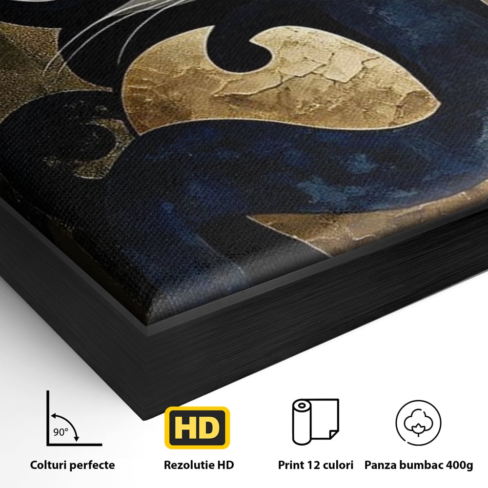 Leinwand Wandbilder Premium, LuxCanva® M1204, Versteckt in Gold, Abstrakt, Linien, Gold, Katze, Grafik, Design, Feline, Form, Metallisch, Dunkel, Schatten, Büro, Wohnen, Kinderzimmer
