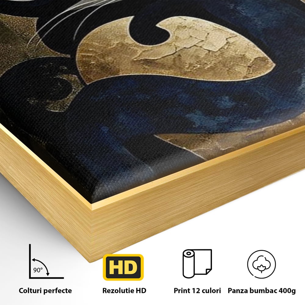 Leinwand Wandbilder Premium, LuxCanva® M1204, Versteckt in Gold, Abstrakt, Linien, Gold, Katze, Grafik, Design, Feline, Form, Metallisch, Dunkel, Schatten, Büro, Wohnen, Kinderzimmer