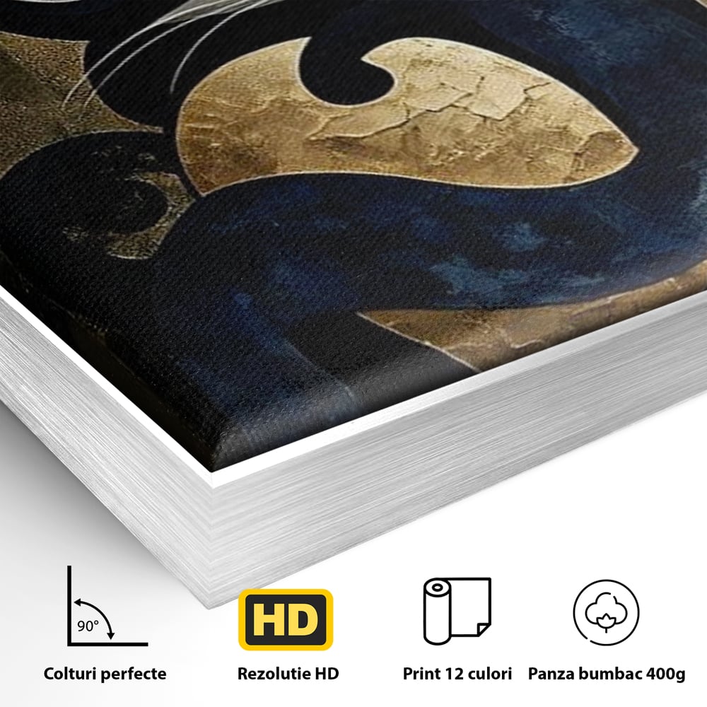 Leinwand Wandbilder Premium, LuxCanva® M1204, Versteckt in Gold, Abstrakt, Linien, Gold, Katze, Grafik, Design, Feline, Form, Metallisch, Dunkel, Schatten, Büro, Wohnen, Kinderzimmer
