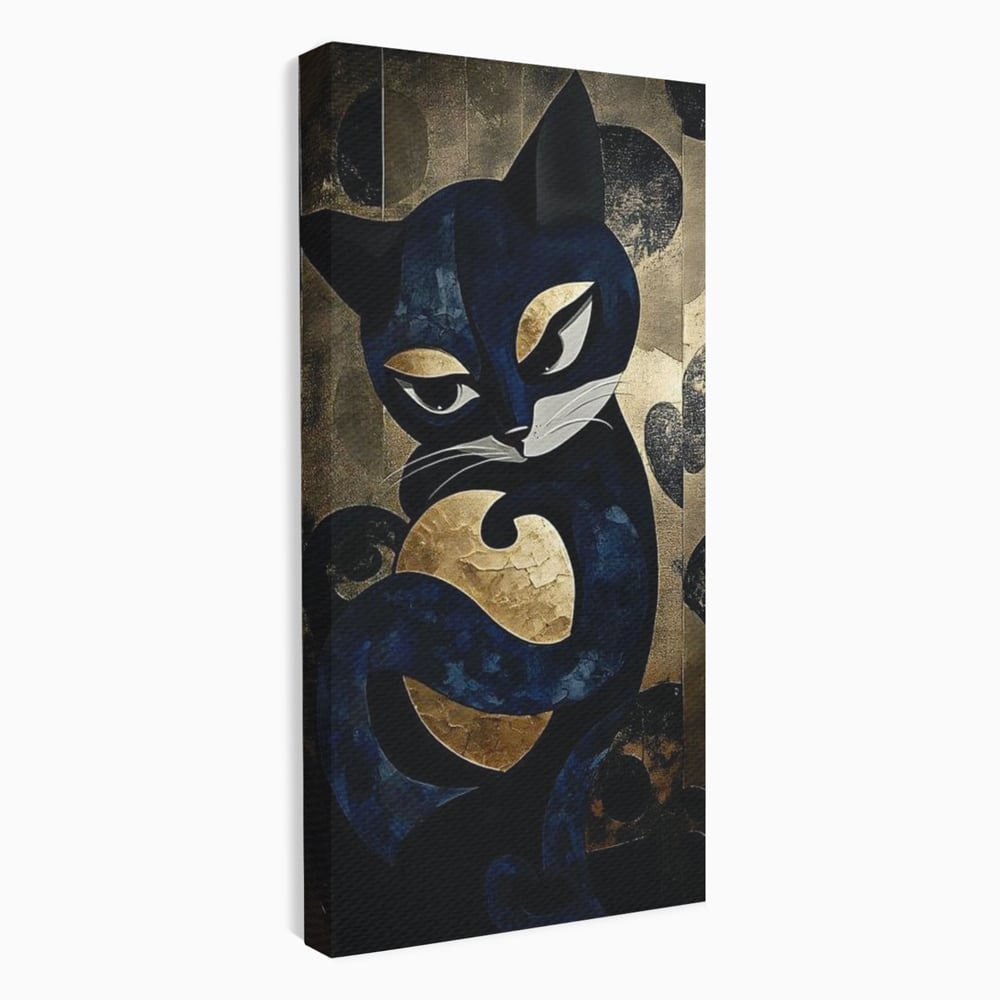 Leinwand Wandbilder Premium, LuxCanva® M1204, Versteckt in Gold, Abstrakt, Linien, Gold, Katze, Grafik, Design, Feline, Form, Metallisch, Dunkel, Schatten, Büro, Wohnen, Kinderzimmer