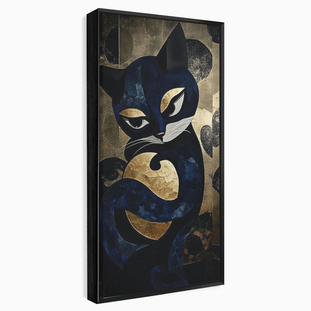 Leinwand Wandbilder Premium, LuxCanva® M1204, Versteckt in Gold, Abstrakt, Linien, Gold, Katze, Grafik, Design, Feline, Form, Metallisch, Dunkel, Schatten, Büro, Wohnen, Kinderzimmer