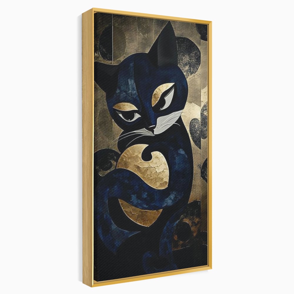 Leinwand Wandbilder Premium, LuxCanva® M1204, Versteckt in Gold, Abstrakt, Linien, Gold, Katze, Grafik, Design, Feline, Form, Metallisch, Dunkel, Schatten, Büro, Wohnen, Kinderzimmer