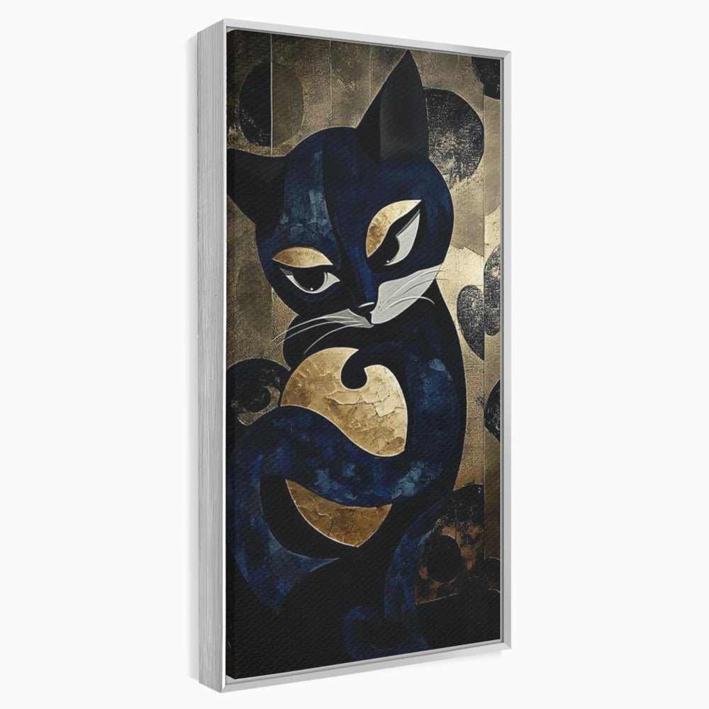 Leinwand Wandbilder Premium, LuxCanva® M1204, Versteckt in Gold, Abstrakt, Linien, Gold, Katze, Grafik, Design, Feline, Form, Metallisch, Dunkel, Schatten, Büro, Wohnen, Kinderzimmer