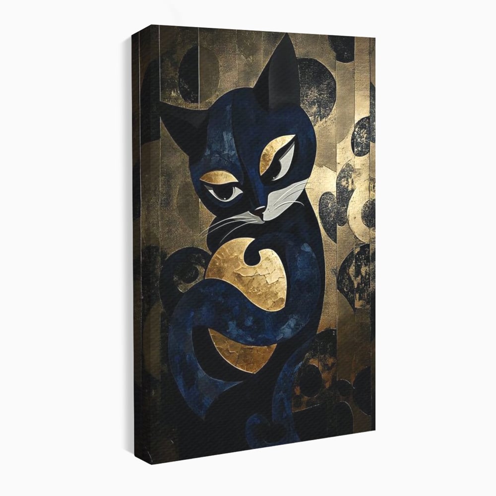 Leinwand Wandbilder Premium, LuxCanva® M1204, Versteckt in Gold, Abstrakt, Linien, Gold, Katze, Grafik, Design, Feline, Form, Metallisch, Dunkel, Schatten, Büro, Wohnen, Kinderzimmer