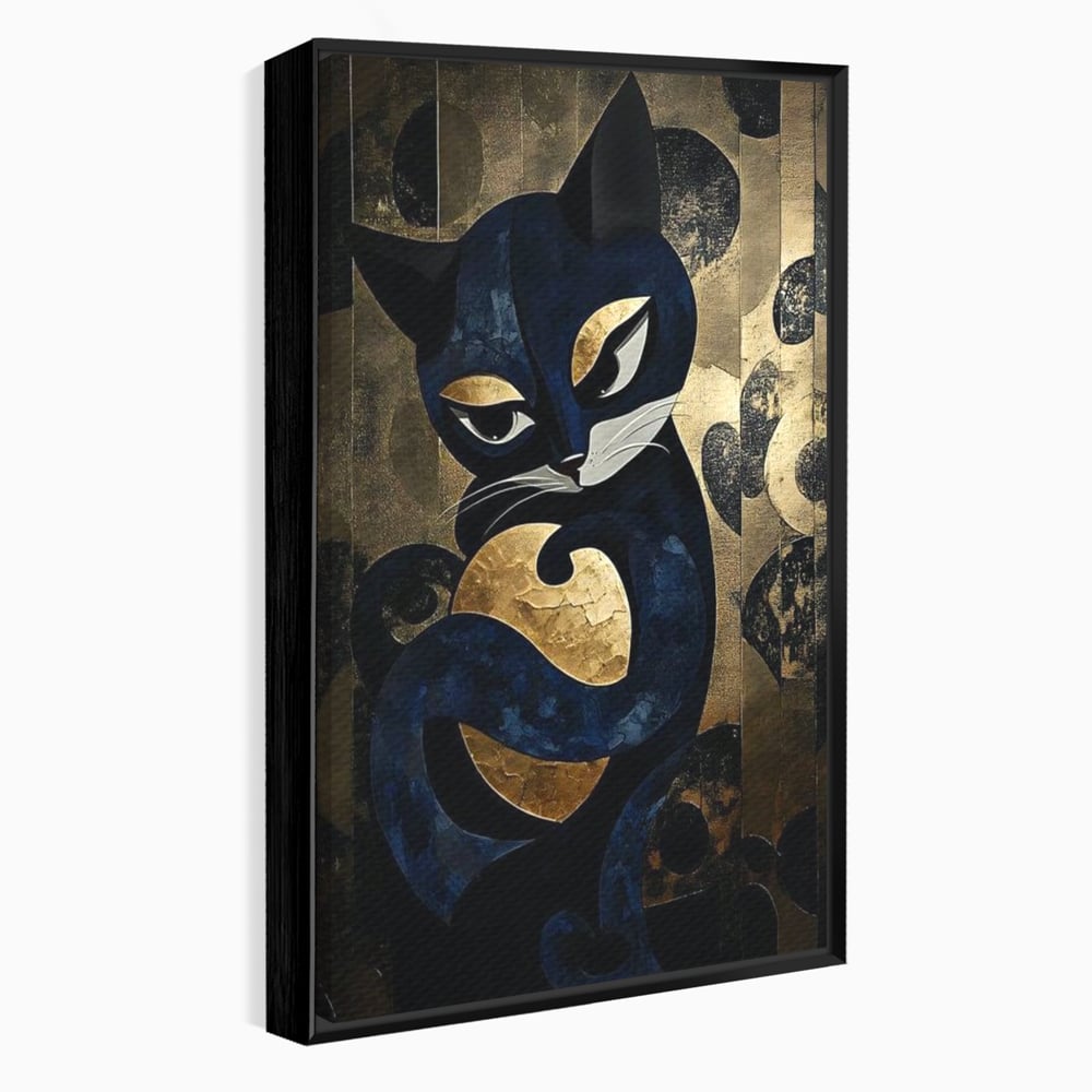 Leinwand Wandbilder Premium, LuxCanva® M1204, Versteckt in Gold, Abstrakt, Linien, Gold, Katze, Grafik, Design, Feline, Form, Metallisch, Dunkel, Schatten, Büro, Wohnen, Kinderzimmer