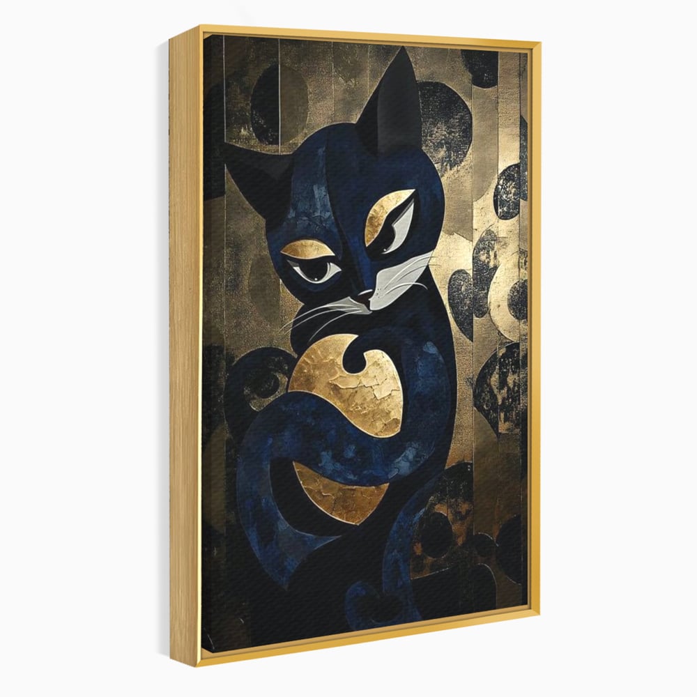 Leinwand Wandbilder Premium, LuxCanva® M1204, Versteckt in Gold, Abstrakt, Linien, Gold, Katze, Grafik, Design, Feline, Form, Metallisch, Dunkel, Schatten, Büro, Wohnen, Kinderzimmer