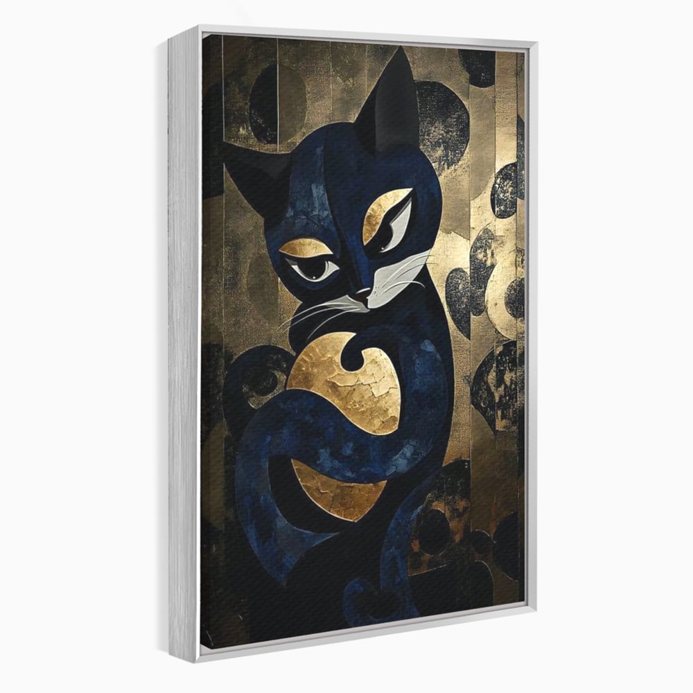 Leinwand Wandbilder Premium, LuxCanva® M1204, Versteckt in Gold, Abstrakt, Linien, Gold, Katze, Grafik, Design, Feline, Form, Metallisch, Dunkel, Schatten, Büro, Wohnen, Kinderzimmer