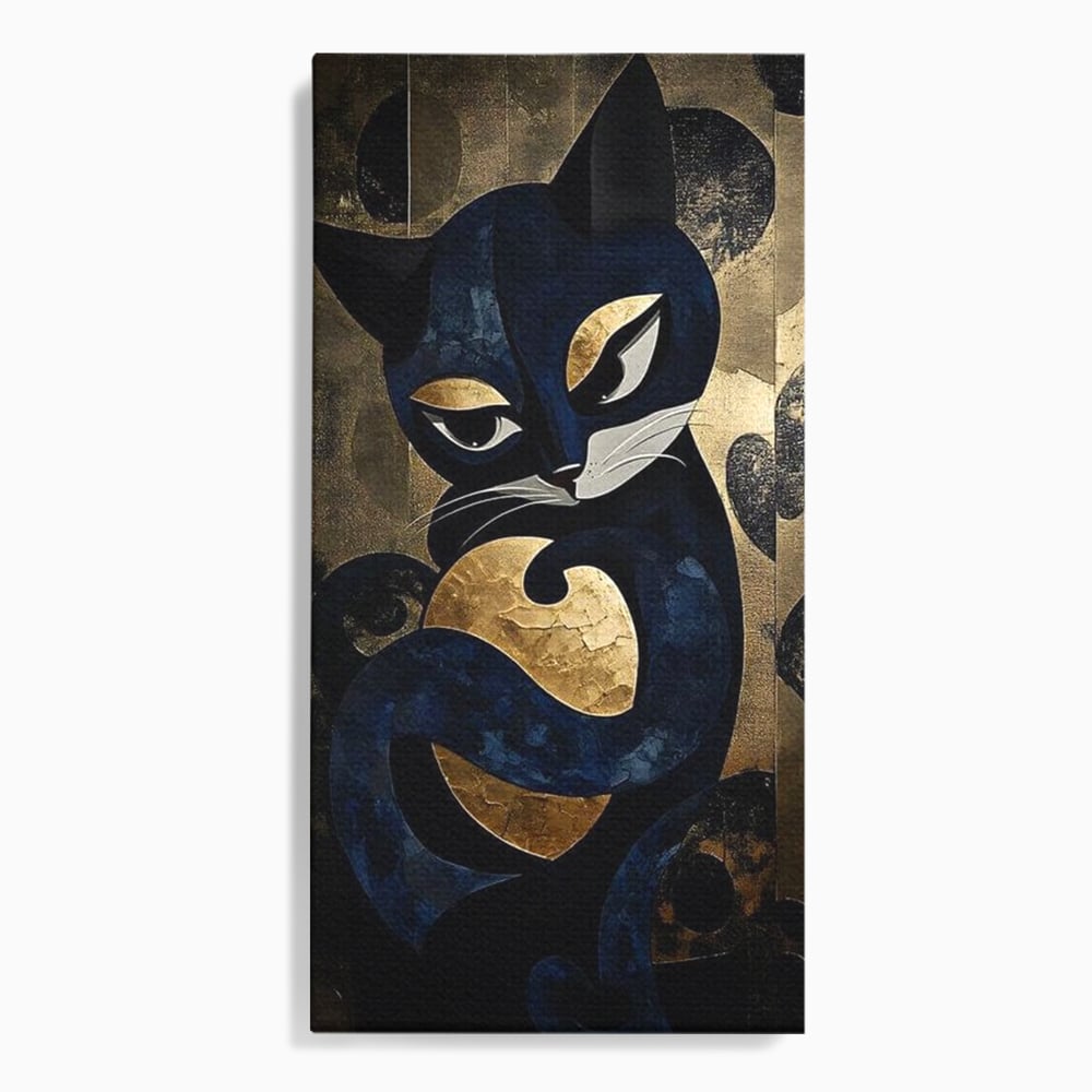 Leinwand Wandbilder Premium, LuxCanva® M1204, Versteckt in Gold, Abstrakt, Linien, Gold, Katze, Grafik, Design, Feline, Form, Metallisch, Dunkel, Schatten, Büro, Wohnen, Kinderzimmer