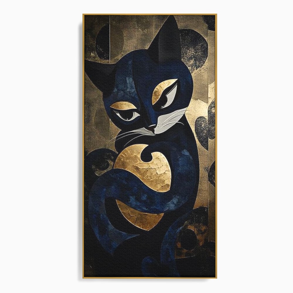 Leinwand Wandbilder Premium, LuxCanva® M1204, Versteckt in Gold, Abstrakt, Linien, Gold, Katze, Grafik, Design, Feline, Form, Metallisch, Dunkel, Schatten, Büro, Wohnen, Kinderzimmer