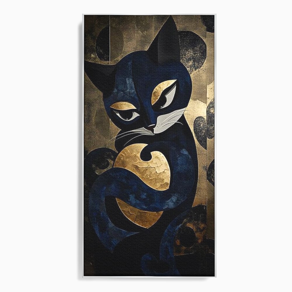 Leinwand Wandbilder Premium, LuxCanva® M1204, Versteckt in Gold, Abstrakt, Linien, Gold, Katze, Grafik, Design, Feline, Form, Metallisch, Dunkel, Schatten, Büro, Wohnen, Kinderzimmer