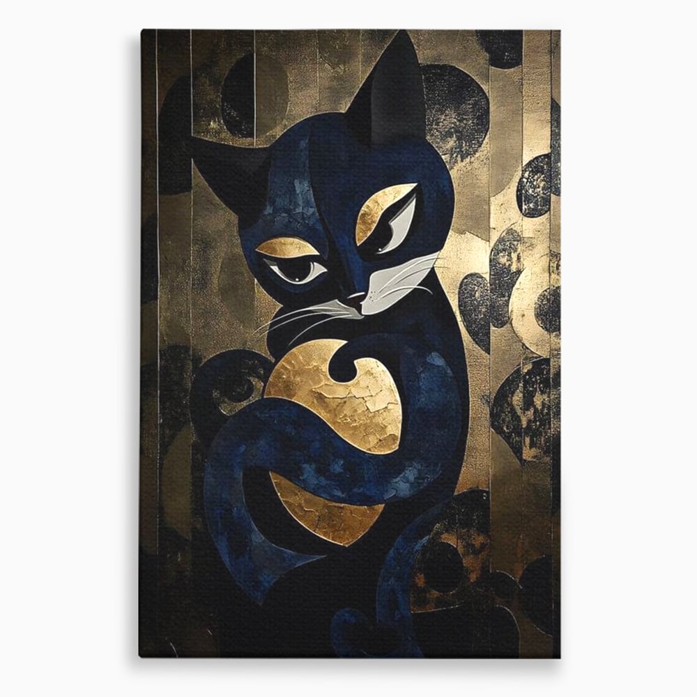 Leinwand Wandbilder Premium, LuxCanva® M1204, Versteckt in Gold, Abstrakt, Linien, Gold, Katze, Grafik, Design, Feline, Form, Metallisch, Dunkel, Schatten, Büro, Wohnen, Kinderzimmer