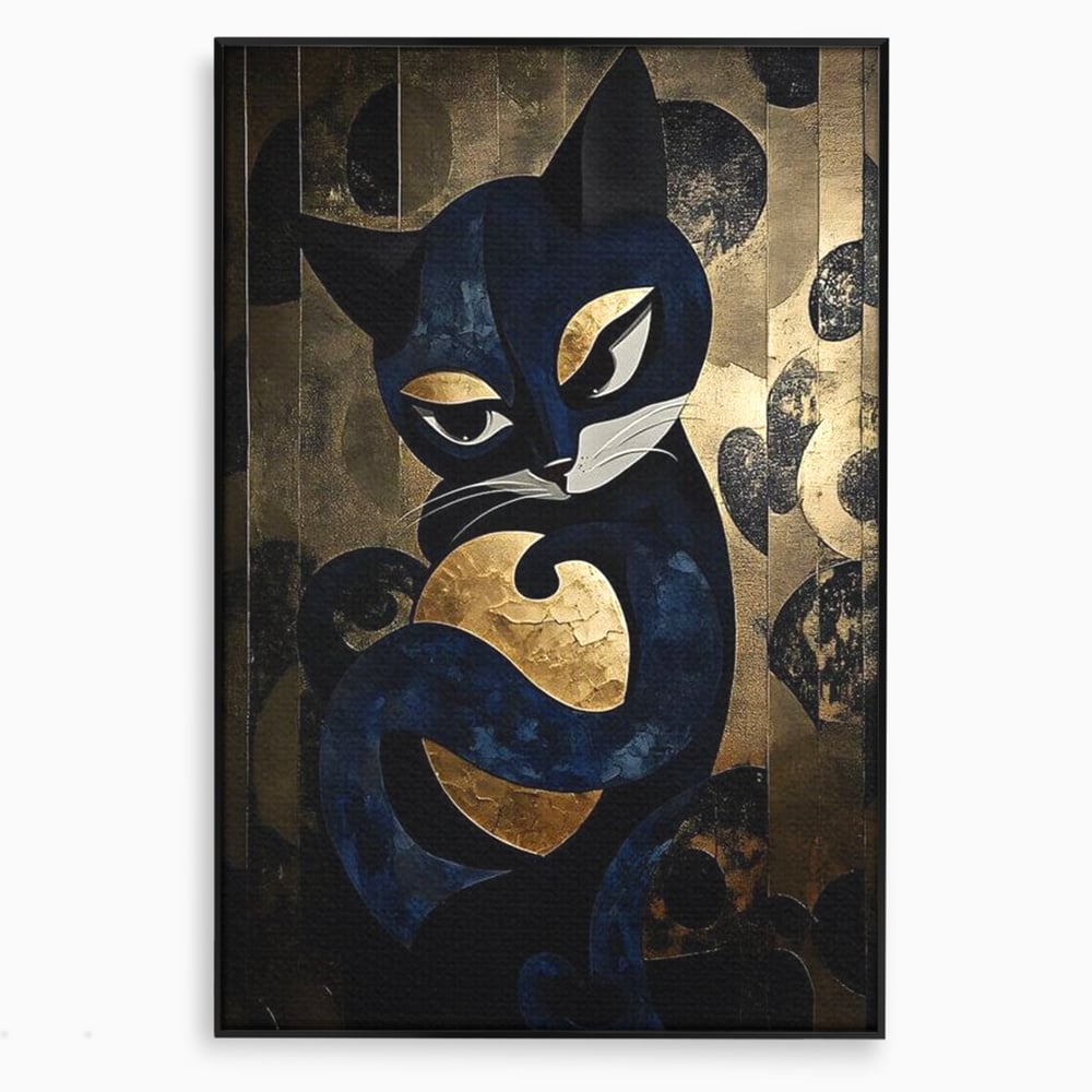 Leinwand Wandbilder Premium, LuxCanva® M1204, Versteckt in Gold, Abstrakt, Linien, Gold, Katze, Grafik, Design, Feline, Form, Metallisch, Dunkel, Schatten, Büro, Wohnen, Kinderzimmer
