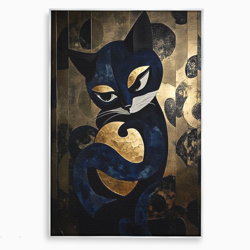 Leinwand Wandbilder Premium, LuxCanva® M1204, Versteckt in Gold, Abstrakt, Linien, Gold, Katze, Grafik, Design, Feline, Form, Metallisch, Dunkel, Schatten, Büro, Wohnen, Kinderzimmer