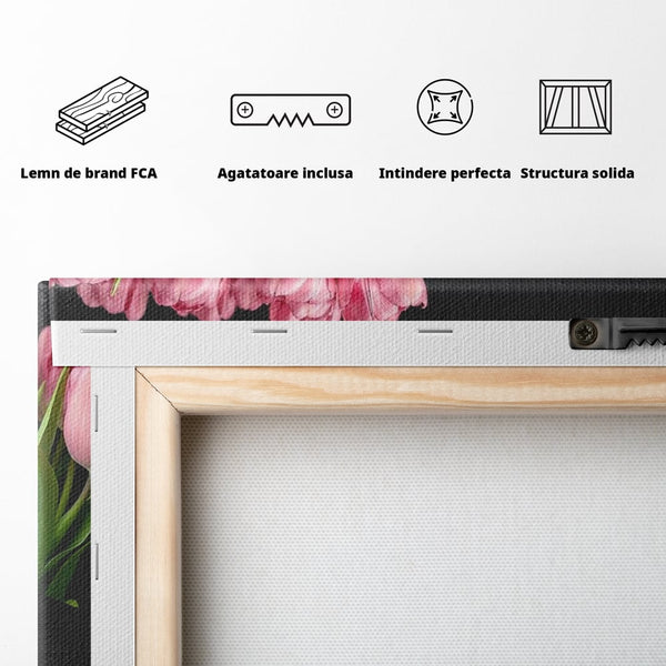 Tablou Canvas Premium, LuxCanva® M1205, Felina in Vitrina, Pisica, Poseta, Flori, Lalele, Buchet, Felina, Lux, Fashion, Beauty, Feminin, Accesorii, Glam, Birou, Living, Camera Copil