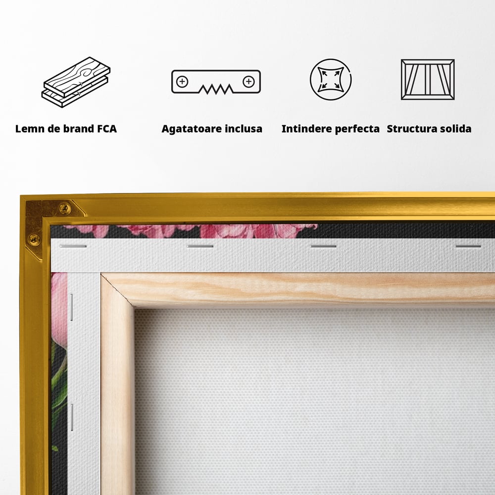 Tablou Canvas Premium, LuxCanva® M1205, Felina in Vitrina, Pisica, Poseta, Flori, Lalele, Buchet, Felina, Lux, Fashion, Beauty, Feminin, Accesorii, Glam, Birou, Living, Camera Copil