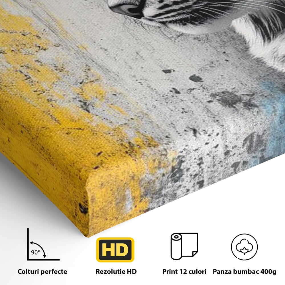 Tablou Canvas Premium, LuxCanva® M1206, Gardianul Culorilor, Pisica, Salbaticie, Ras, Urban, Perete, Contrast, Modern, Blana, Realist, Graffiti, Textura, Birou, Living, Camera Copil