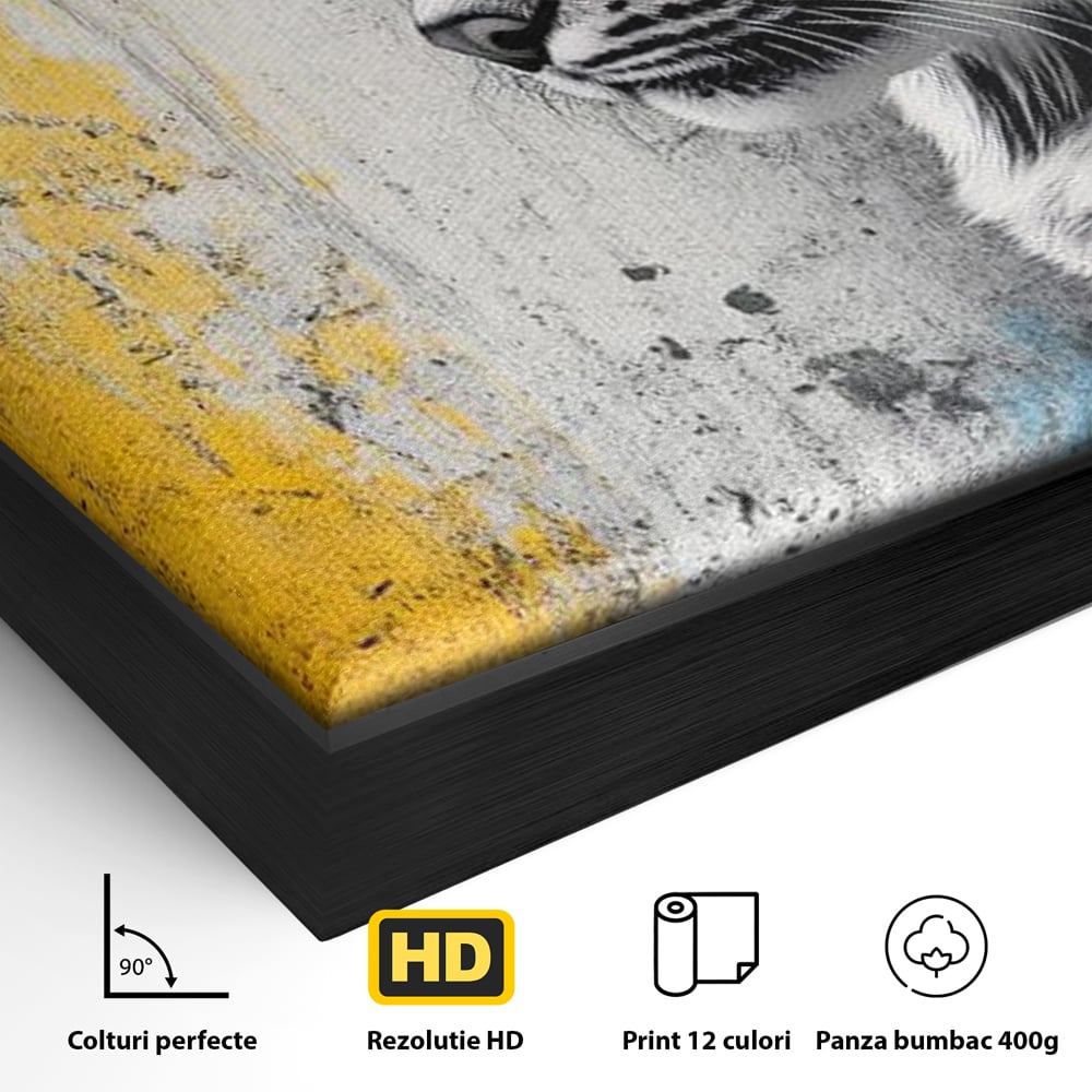 Tablou Canvas Premium, LuxCanva® M1206, Gardianul Culorilor, Pisica, Salbaticie, Ras, Urban, Perete, Contrast, Modern, Blana, Realist, Graffiti, Textura, Birou, Living, Camera Copil