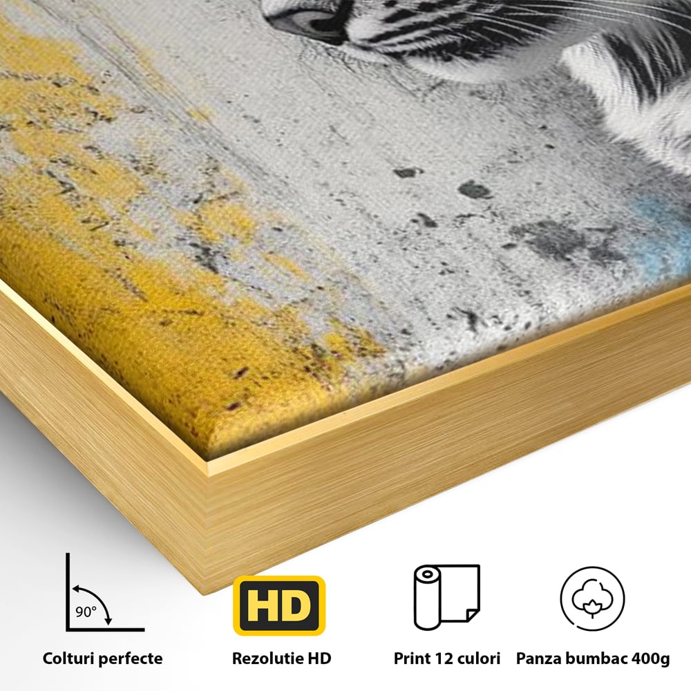 Tablou Canvas Premium, LuxCanva® M1206, Gardianul Culorilor, Pisica, Salbaticie, Ras, Urban, Perete, Contrast, Modern, Blana, Realist, Graffiti, Textura, Birou, Living, Camera Copil