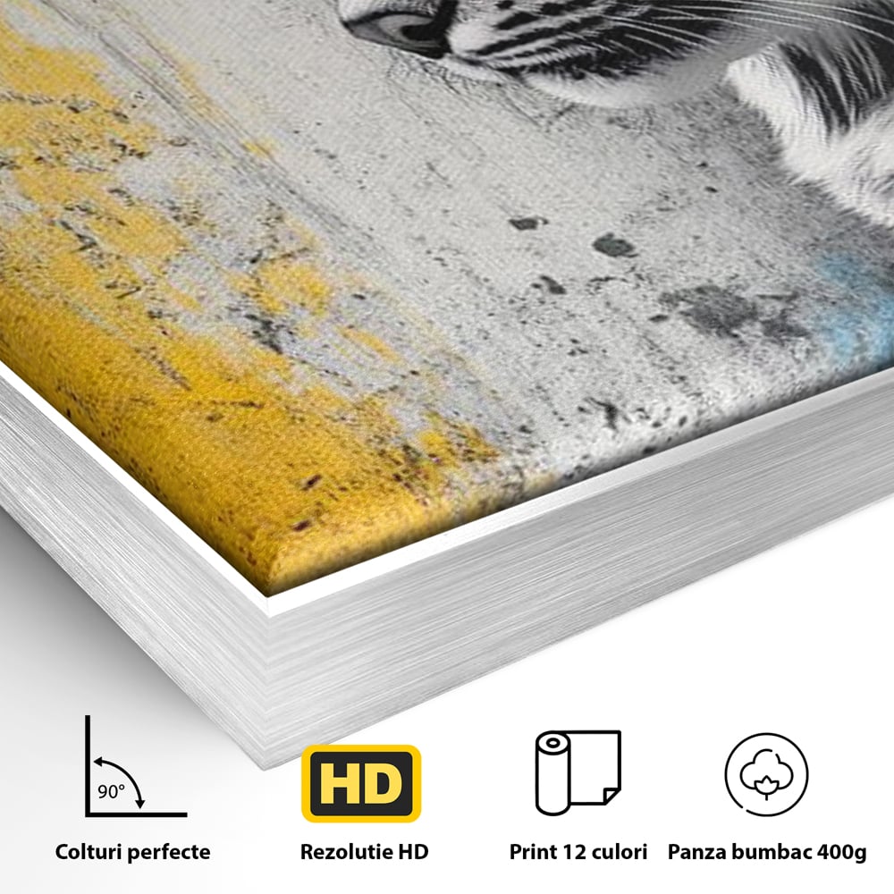 Tablou Canvas Premium, LuxCanva® M1206, Gardianul Culorilor, Pisica, Salbaticie, Ras, Urban, Perete, Contrast, Modern, Blana, Realist, Graffiti, Textura, Birou, Living, Camera Copil